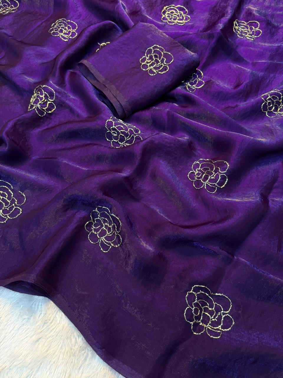 Attractive Party Wear Silk Beads Work Fancy Designer Saree With Blissful Blouse Piece