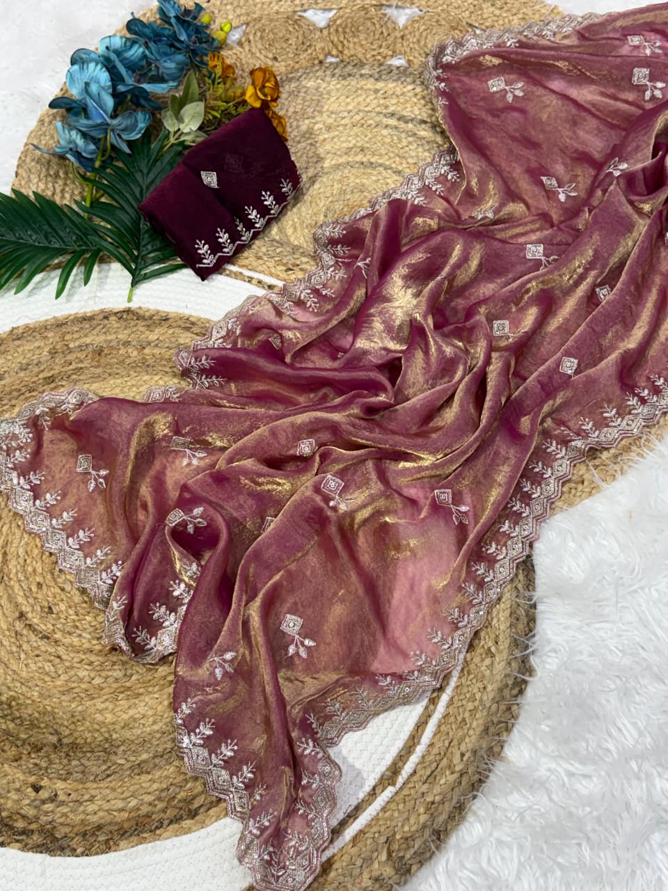 Marvellous Party Wear Silk Embroidery Sequence Work Fancy Designer Saree With Blouse Piece