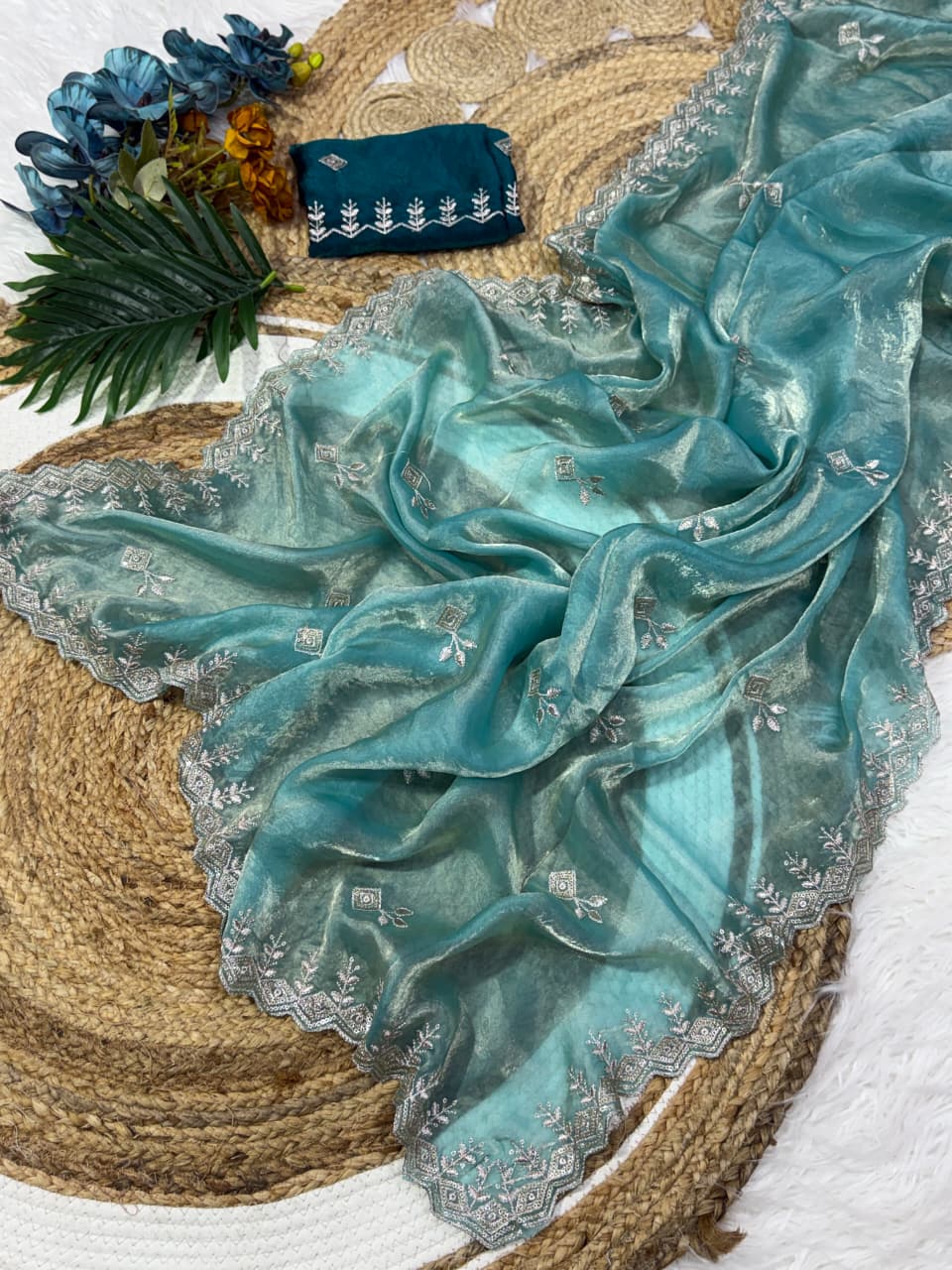 Marvellous Party Wear Silk Embroidery Sequence Work Fancy Designer Saree With Blouse Piece