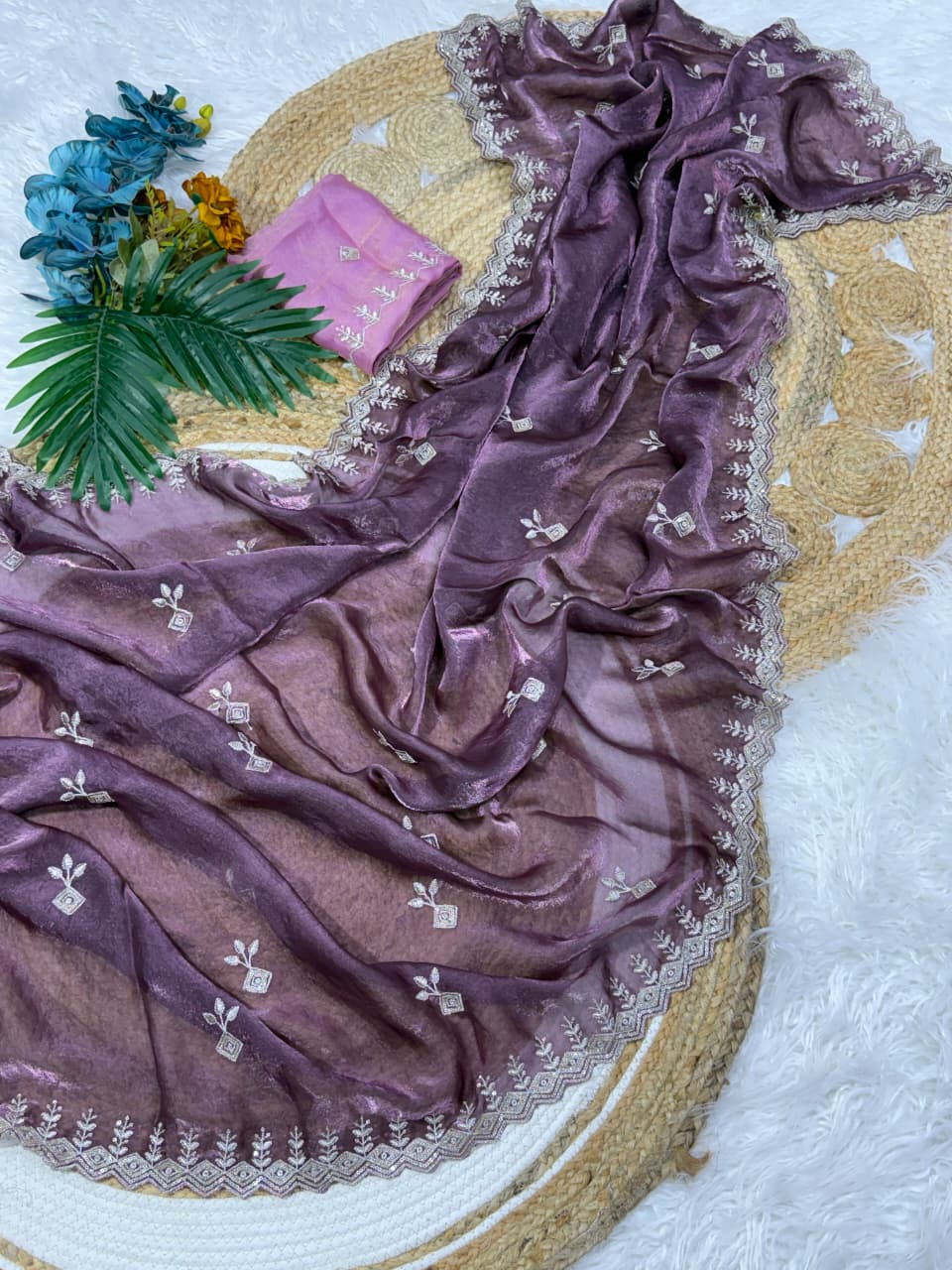 Marvellous Party Wear Silk Embroidery Sequence Work Fancy Designer Saree With Blouse Piece