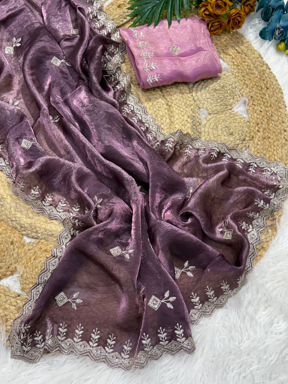 Marvellous Party Wear Silk Embroidery Sequence Work Fancy Designer Saree With Blouse Piece
