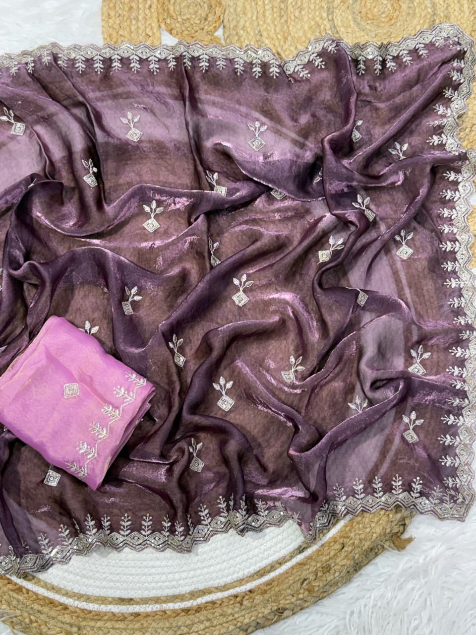 Marvellous Party Wear Silk Embroidery Sequence Work Fancy Designer Saree With Blouse Piece