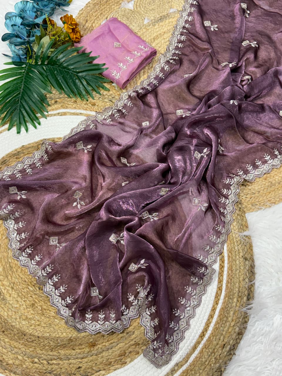 Marvellous Party Wear Silk Embroidery Sequence Work Fancy Designer Saree With Blouse Piece