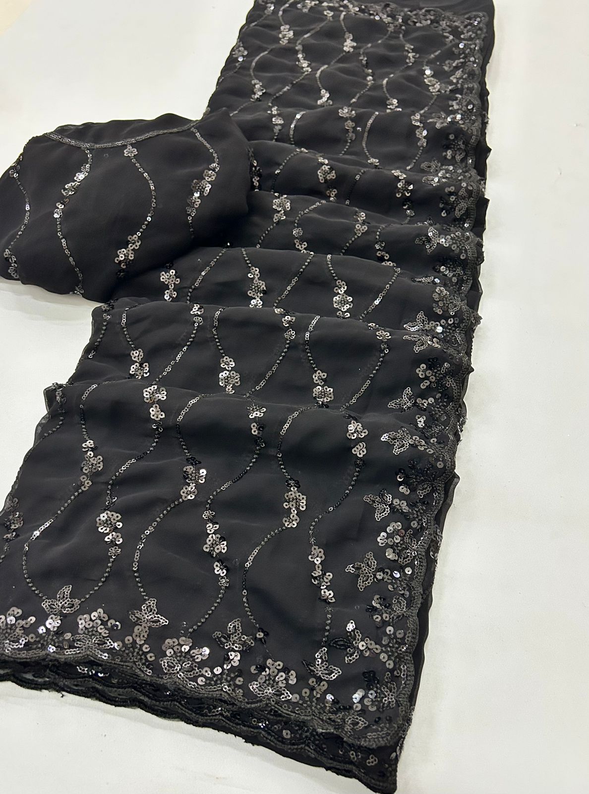 Charming Festive Wear Georgette Sequence Embroidery Work Saree With Blouse piece