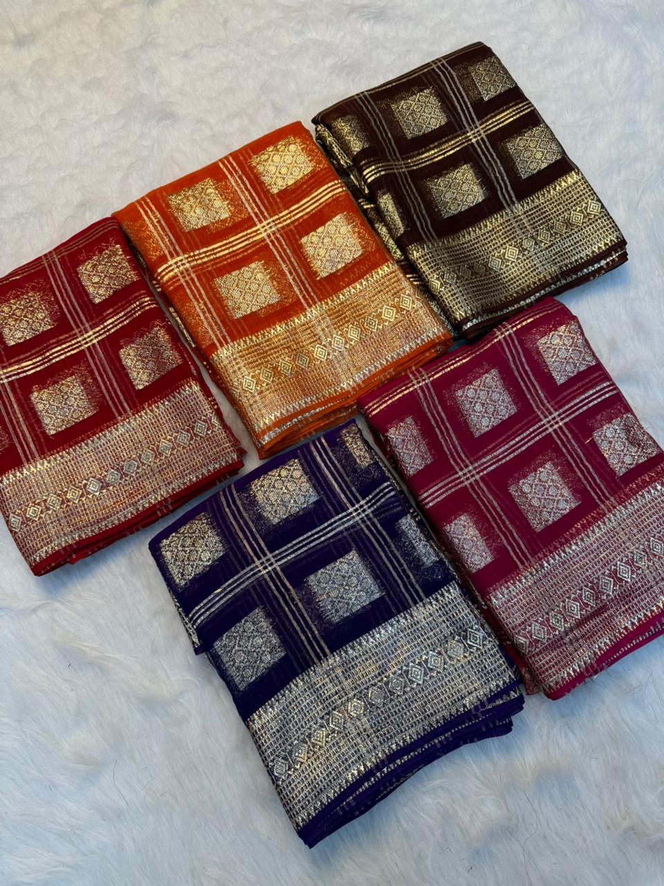 Gratifying Party Wear Pure Viscose Georgette Jacquard Weaving Work Fancy Designer Saree With Blouse