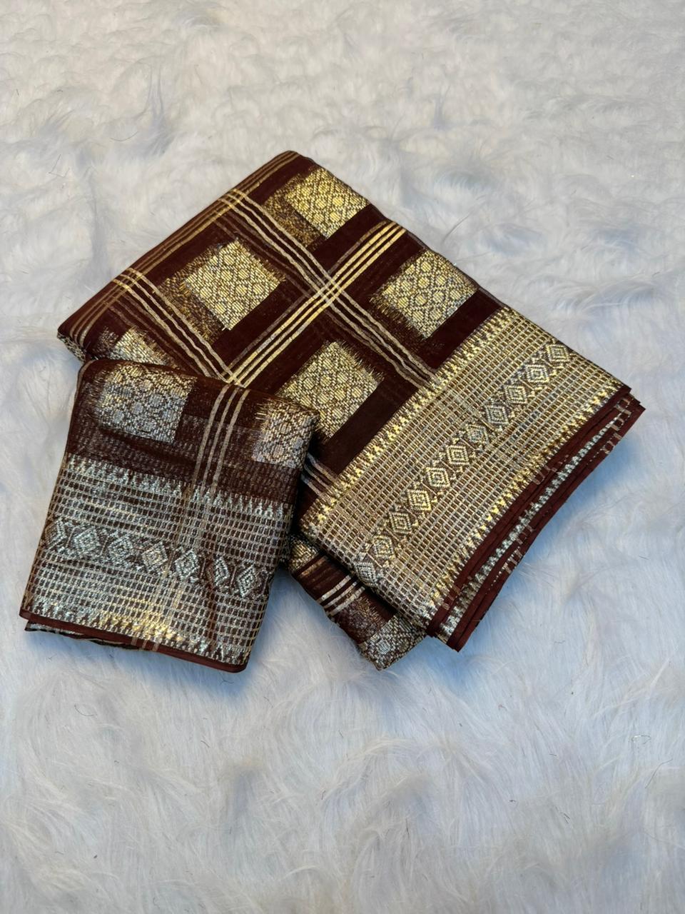 New Partywear Pure Viscose Georgette Jacquard Weaving Work Fancy Designer Saree With Blouse