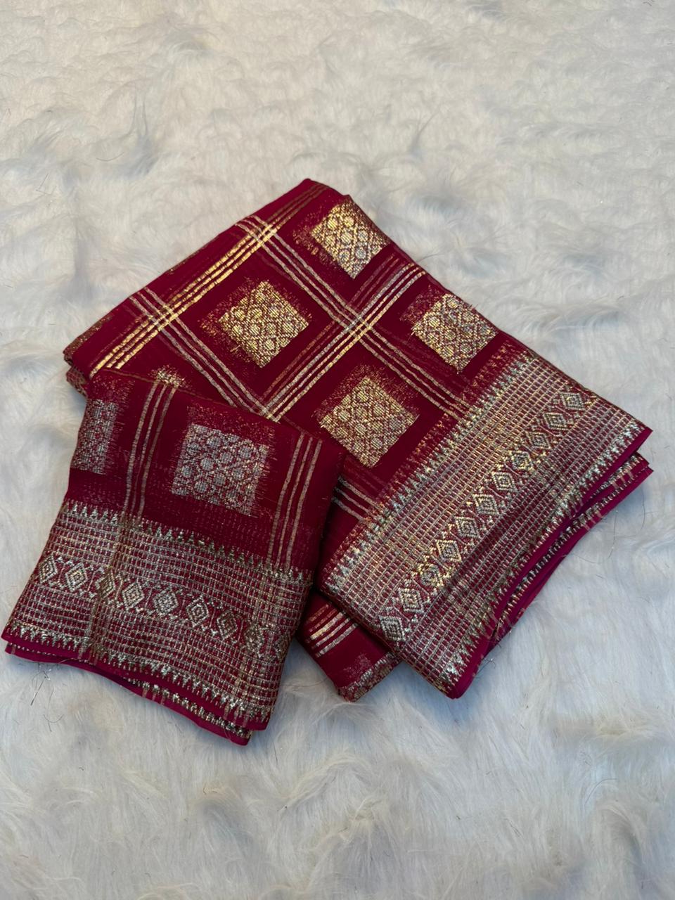 New Partywear Pure Viscose Georgette Jacquard Weaving Work Fancy Designer Saree With Blouse