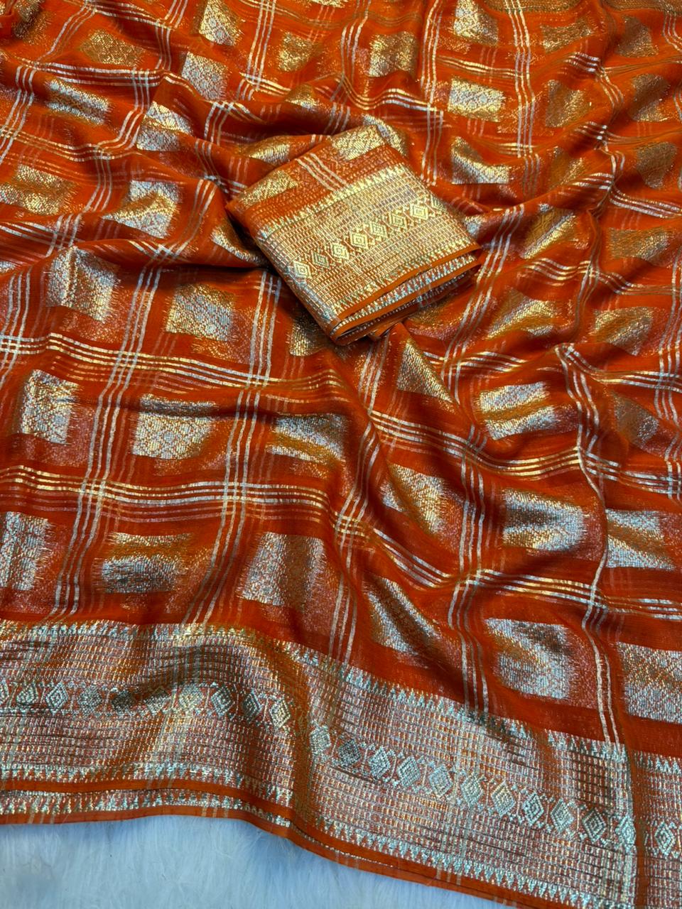 New Partywear Pure Viscose Georgette Jacquard Weaving Work Fancy Designer Saree With Blouse
