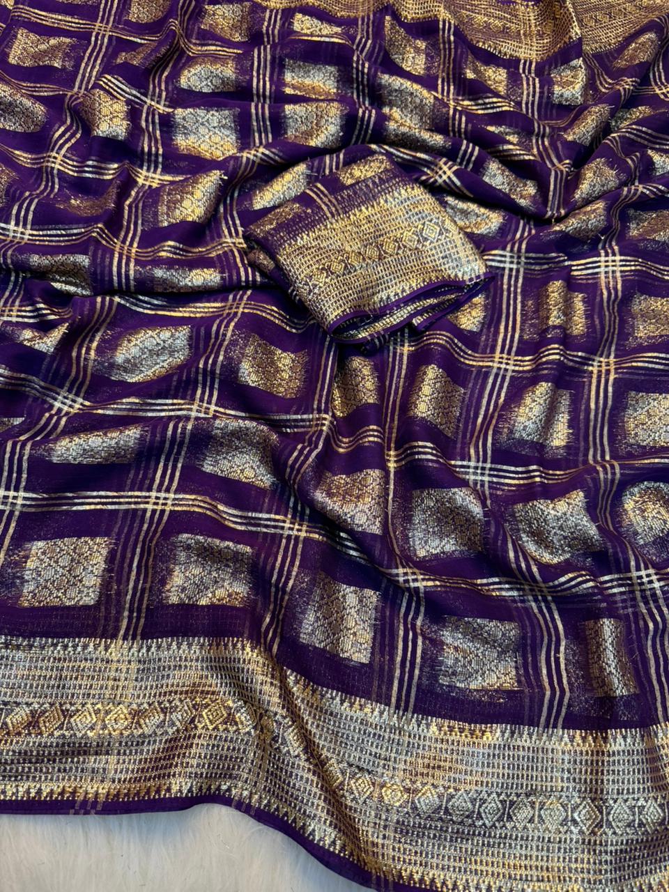 New Partywear Pure Viscose Georgette Jacquard Weaving Work Fancy Designer Saree With Blouse