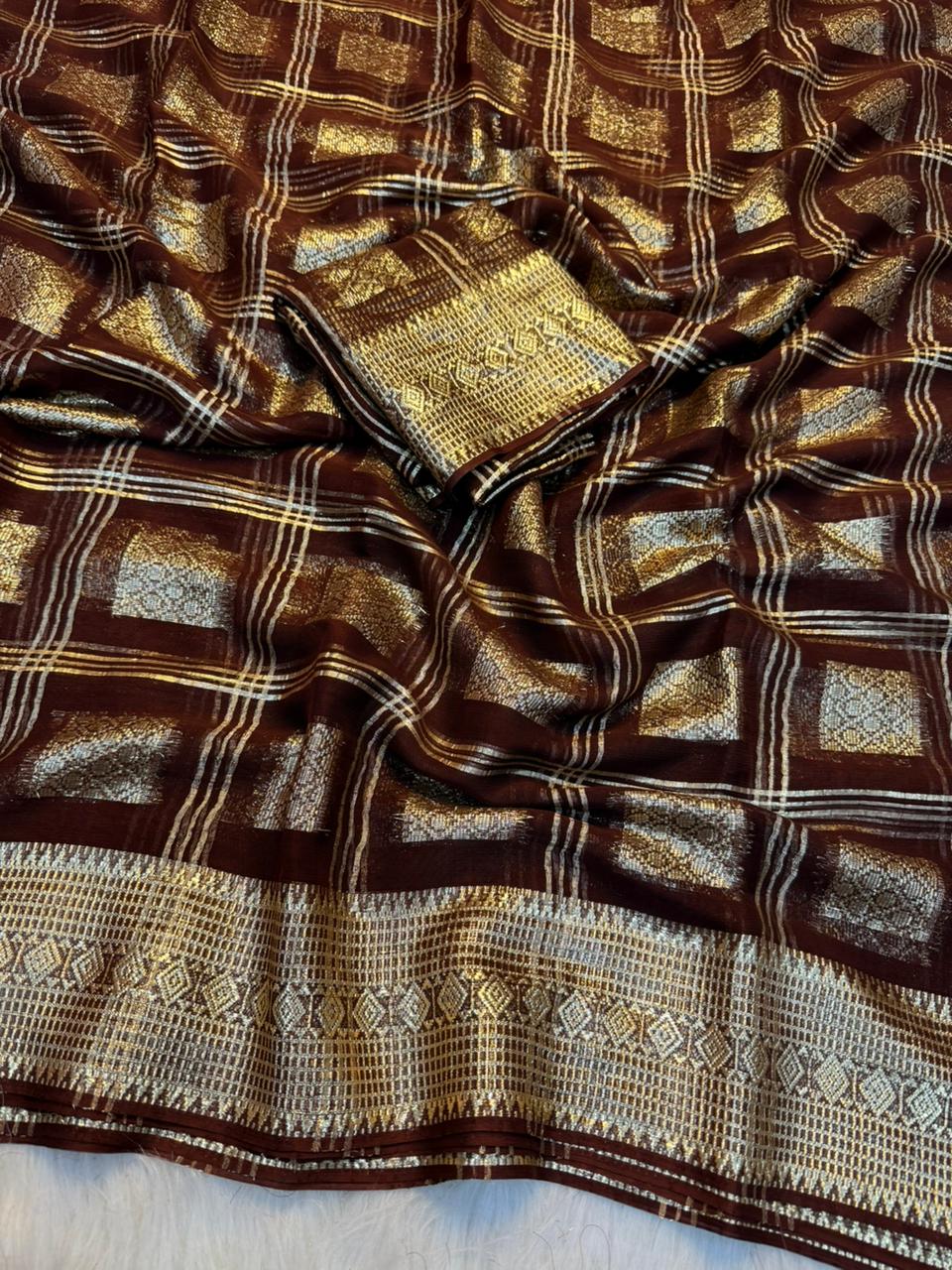 New Partywear Pure Viscose Georgette Jacquard Weaving Work Fancy Designer Saree With Blouse