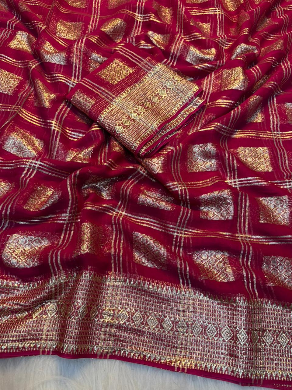 New Partywear Pure Viscose Georgette Jacquard Weaving Work Fancy Designer Saree With Blouse
