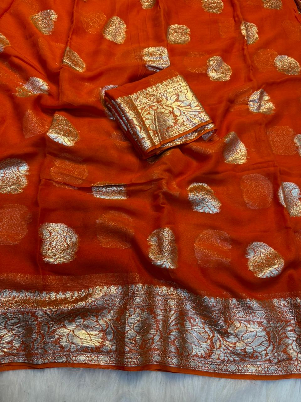 Elegant Party Wear Pure Viscose Georgette Jacquard Weaving Work Fancy Designer Saree With Blouse