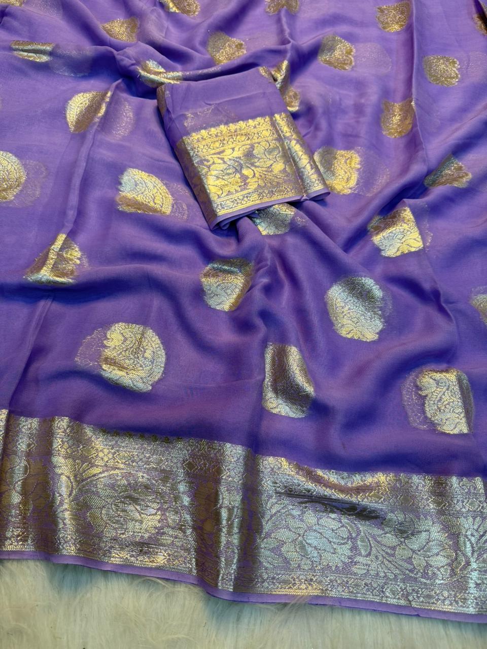 Elegant Party Wear Pure Viscose Georgette Jacquard Weaving Work Fancy Designer Saree With Blouse