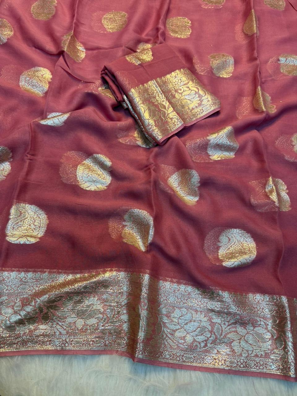 Elegant Party Wear Pure Viscose Georgette Jacquard Weaving Work Fancy Designer Saree With Blouse