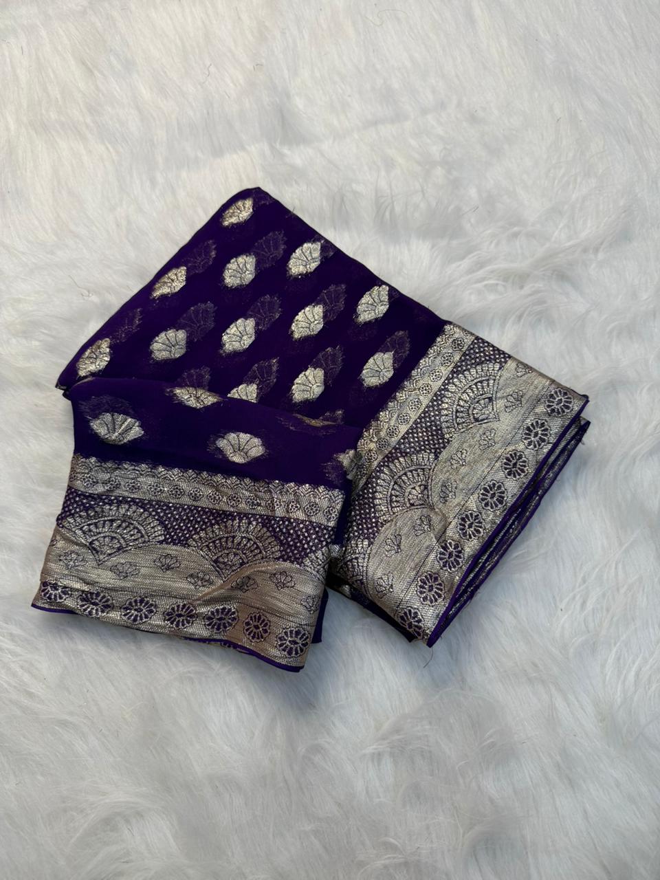 Adorning Function Wear Pure Viscose Georgette Jacquard Weaving Work Fancy Designer Saree With Blouse