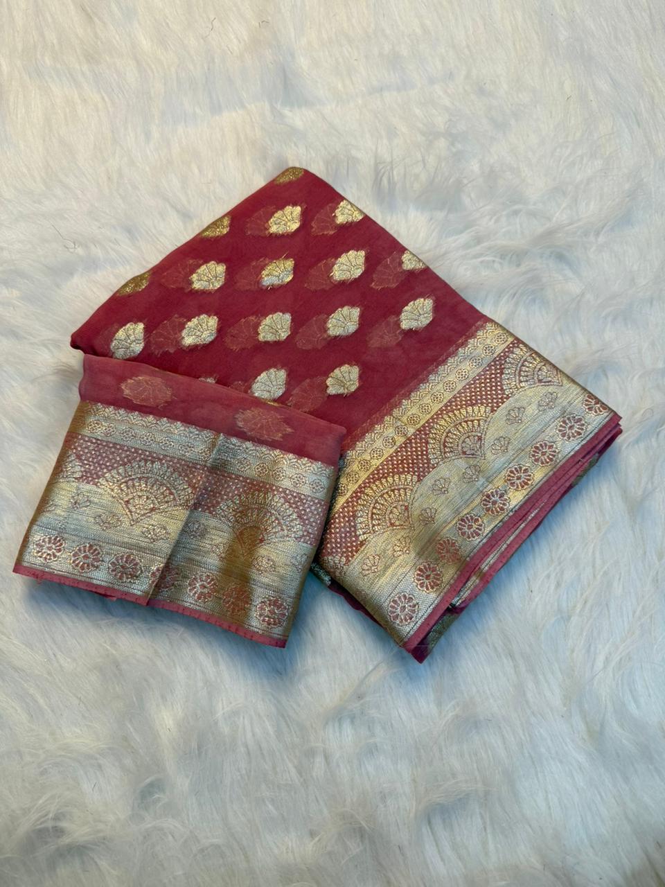 Adorning Function Wear Pure Viscose Georgette Jacquard Weaving Work Fancy Designer Saree With Blouse