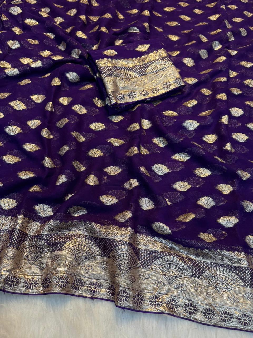 Adorning Function Wear Pure Viscose Georgette Jacquard Weaving Work Fancy Designer Saree With Blouse