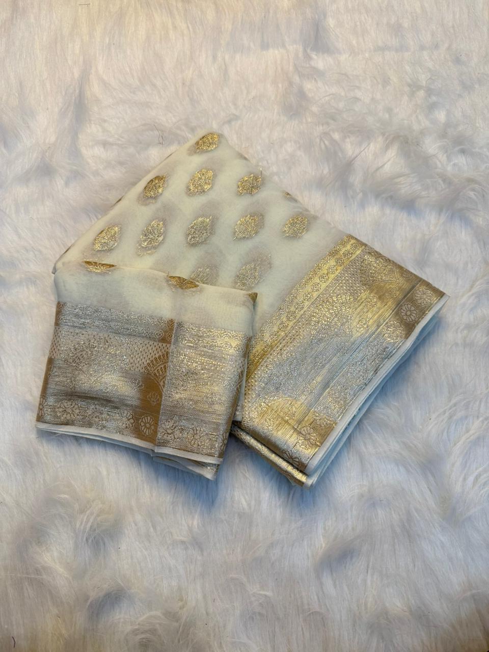 Adorning Function Wear Pure Viscose Georgette Jacquard Weaving Work Fancy Designer Saree With Blouse
