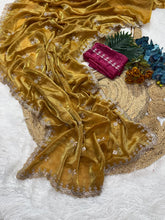 Load image into Gallery viewer, Beautiful Function Wear Silk Embroidery Sequence Work Saree With Contrast Blouse piece
