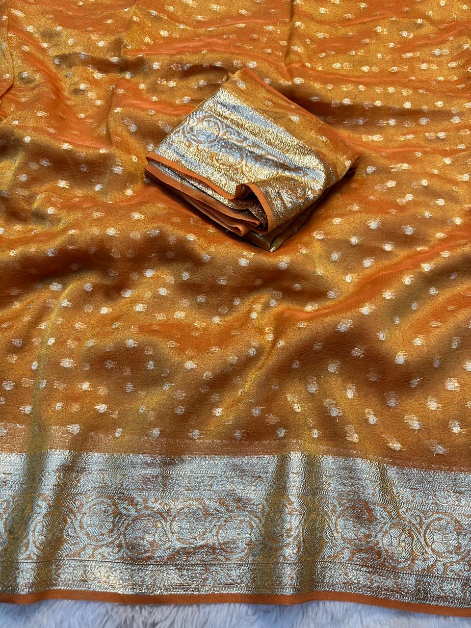 Impressive Function Wear Viscose Tissue Silk  Jacquard Weaving Work Designer Saree With Blouse