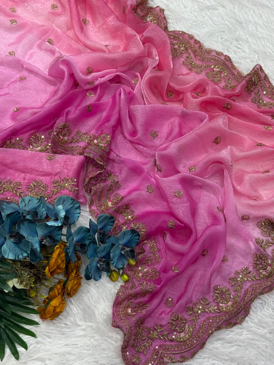 Charismatic Wedding Wear Silk Embroidery n Sequence Work Fancy Saree For Occasion