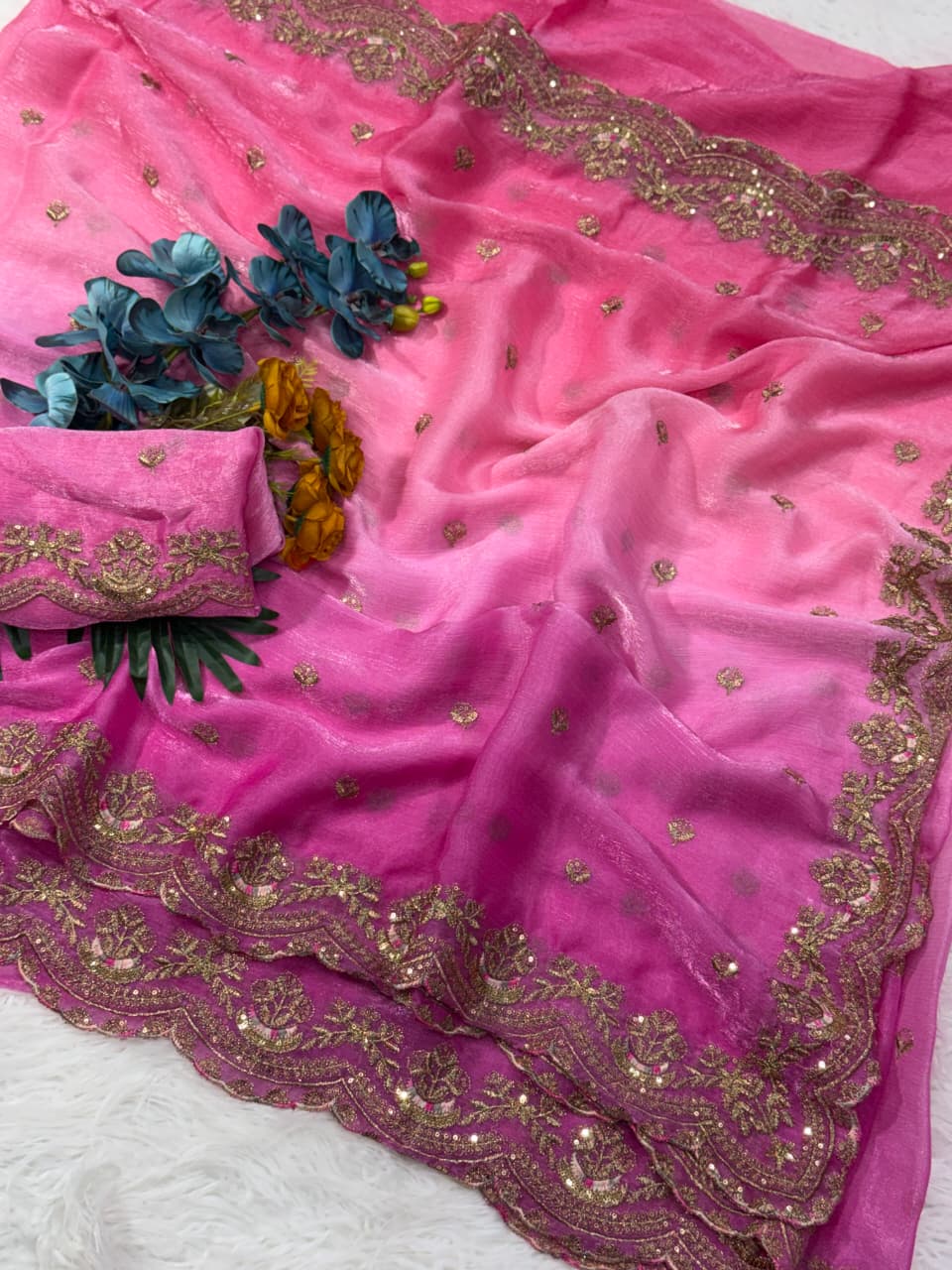 Charismatic Wedding Wear Silk Embroidery n Sequence Work Fancy Saree For Occasion