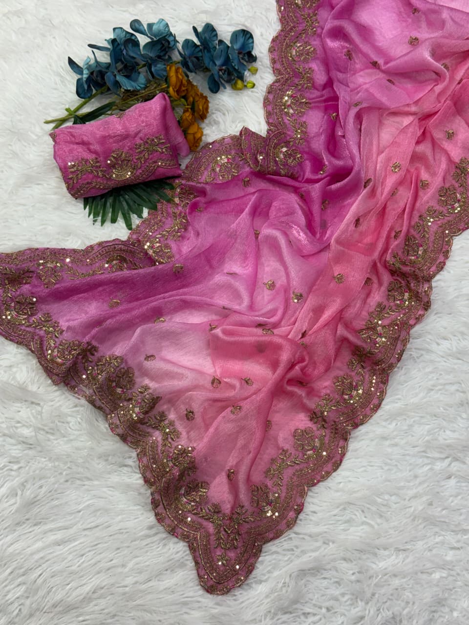 Charismatic Wedding Wear Silk Embroidery n Sequence Work Fancy Saree For Occasion
