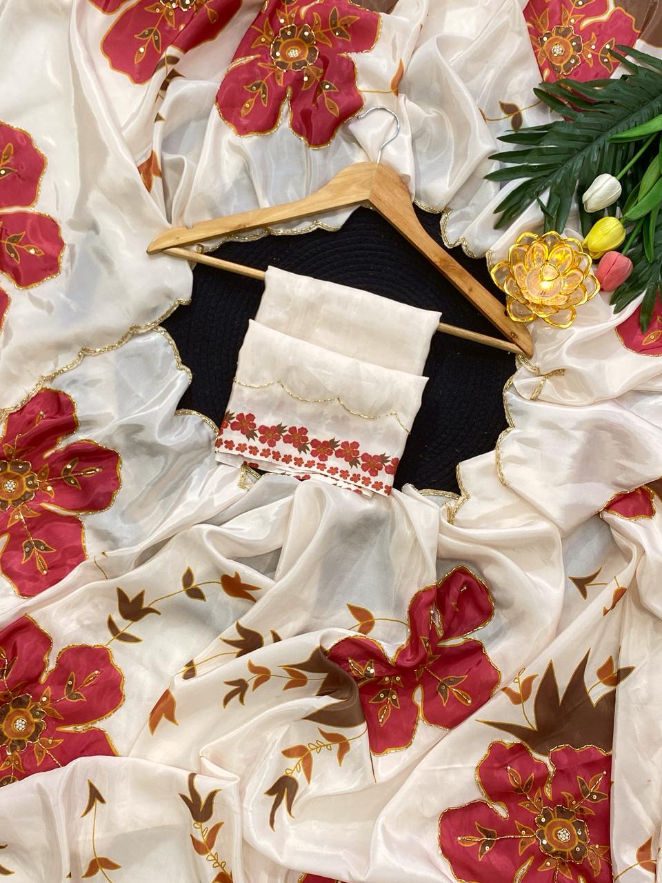 Glamorous Function Wear Silk Handwork Fancy Designer Saree For Ocassion
