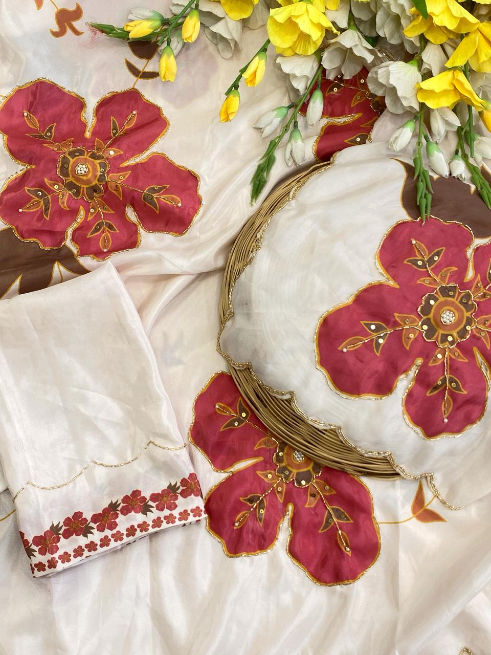 Glamorous Function Wear Silk Handwork Fancy Designer Saree For Ocassion