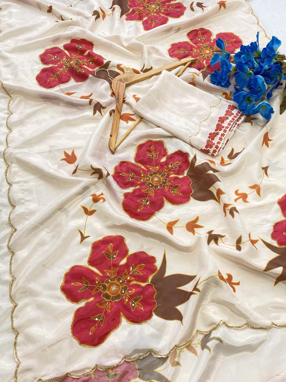 Glamorous Function Wear Silk Handwork Fancy Designer Saree For Ocassion