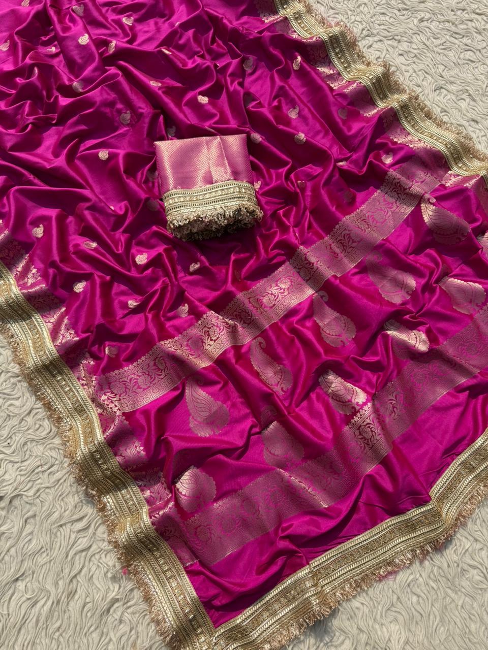 New Wedding Wear Banarasi Silk Jacquard n Heavy Lace Work Fancy Designer Saree