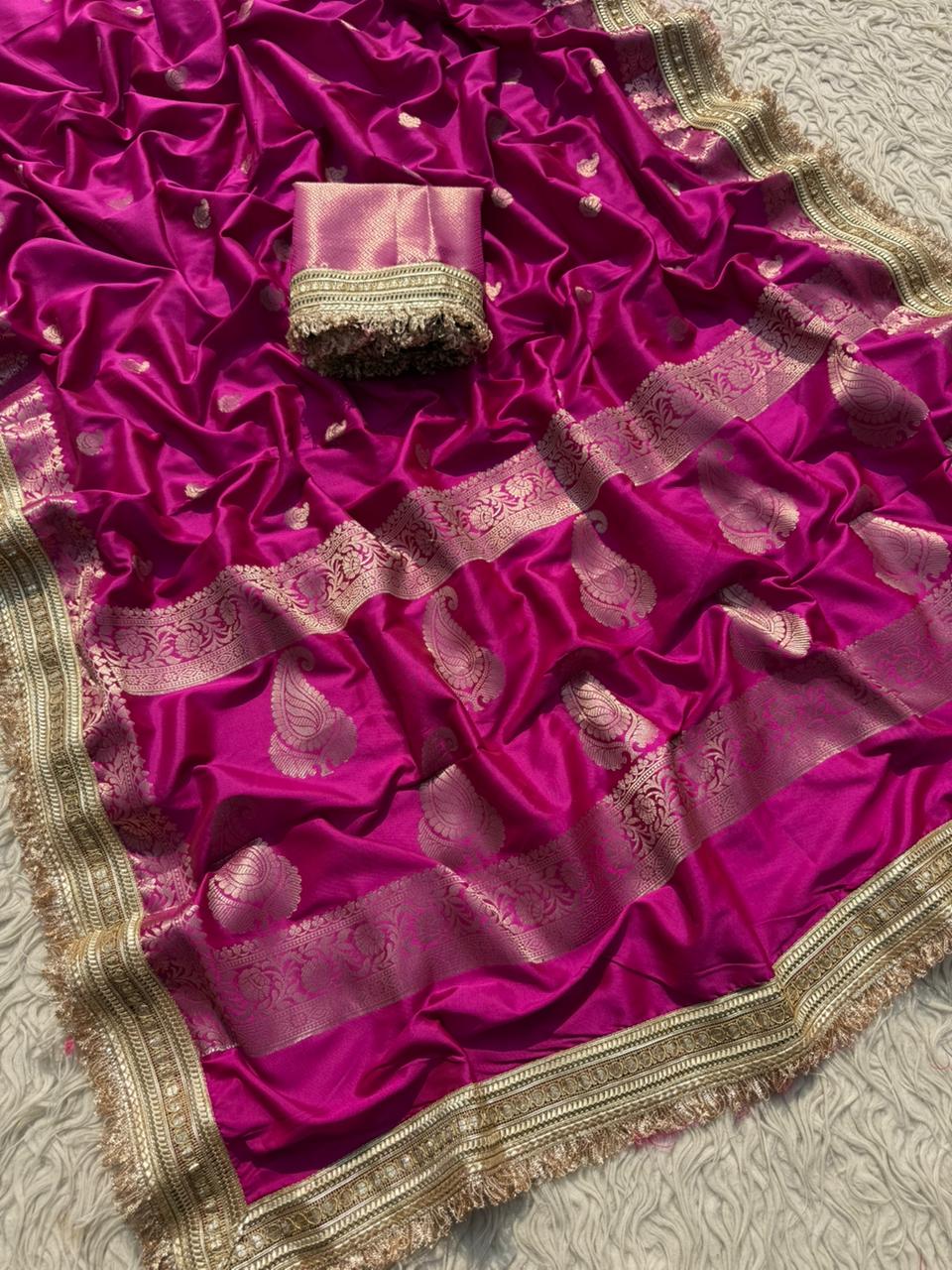 New Wedding Wear Banarasi Silk Jacquard n Heavy Lace Work Fancy Designer Saree