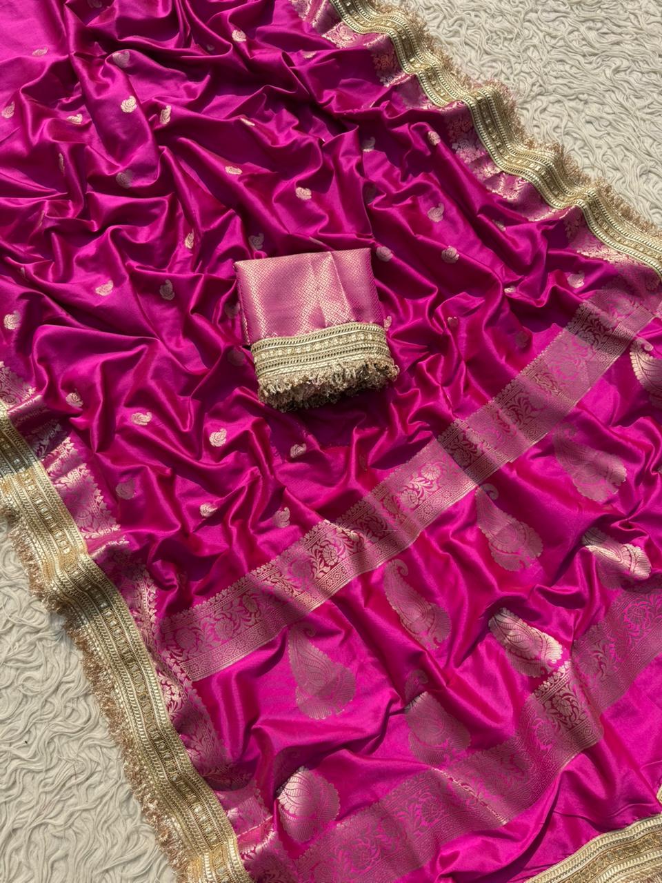 New Wedding Wear Banarasi Silk Jacquard n Heavy Lace Work Fancy Designer Saree