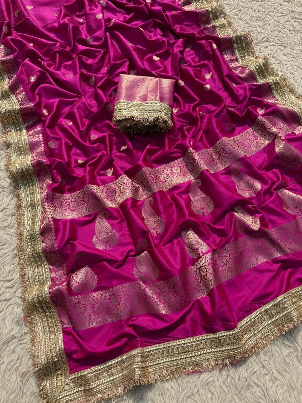 New Wedding Wear Banarasi Silk Jacquard n Heavy Lace Work Fancy Designer Saree