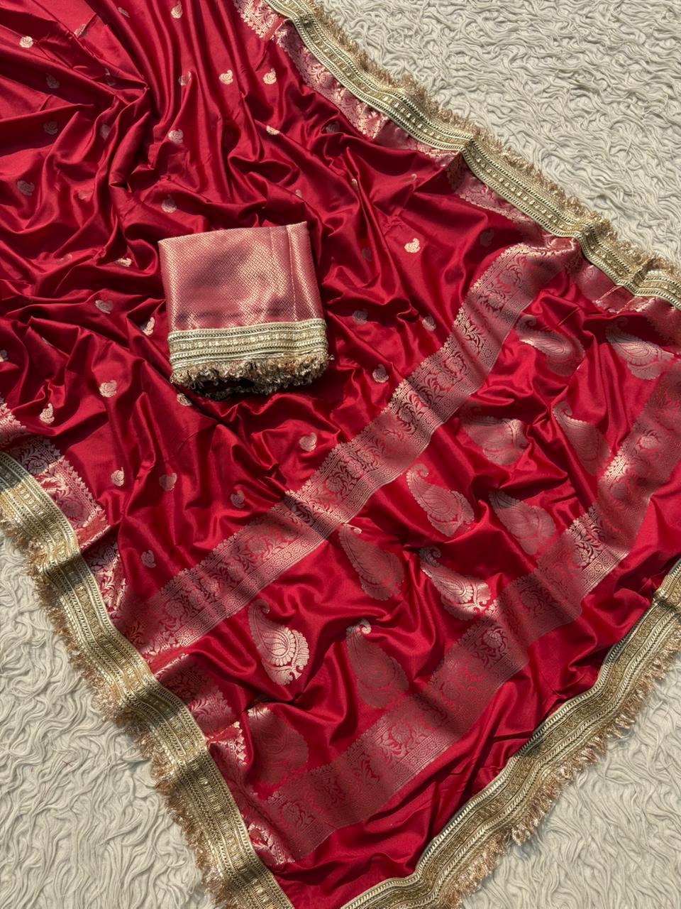 New Wedding Wear Banarasi Silk Jacquard n Heavy Lace Work Fancy Designer Saree