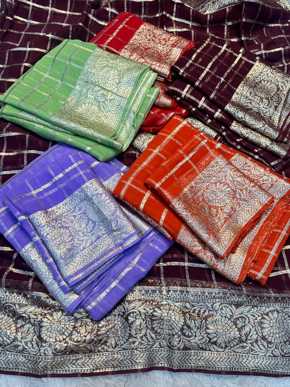 Gratifying Festive Wear Viscose Georgette Jacquard Zari Weaving Work Fancy Designer Saree