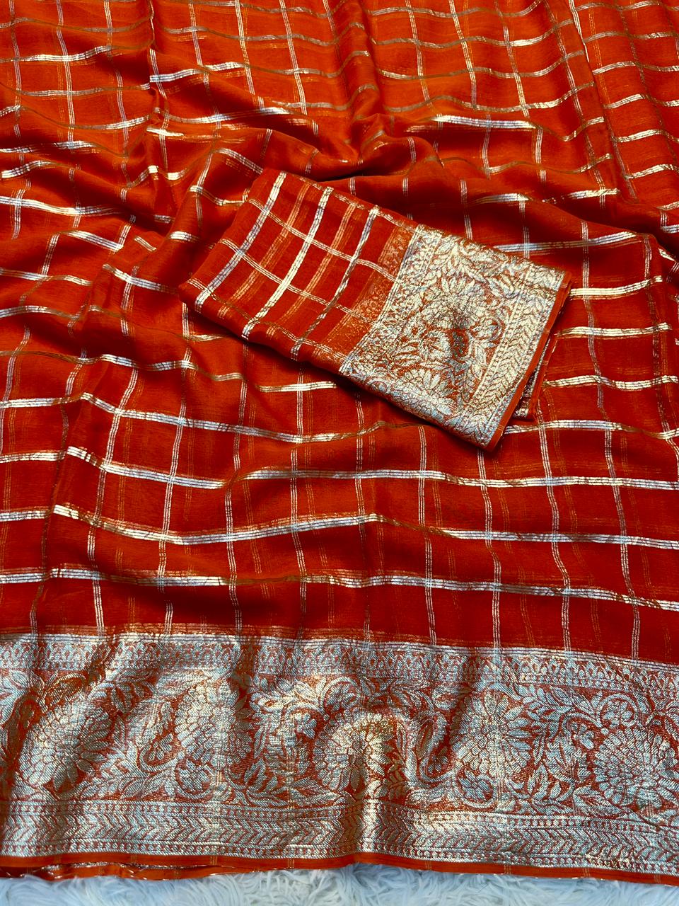 Gratifying Festive Wear Viscose Georgette Jacquard Zari Weaving Work Fancy Designer Saree