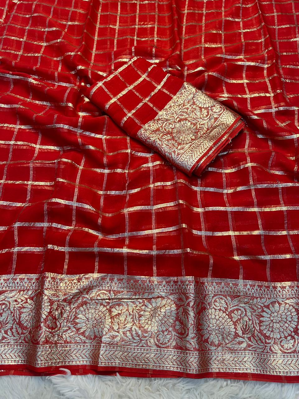 Gratifying Festive Wear Viscose Georgette Jacquard Zari Weaving Work Fancy Designer Saree