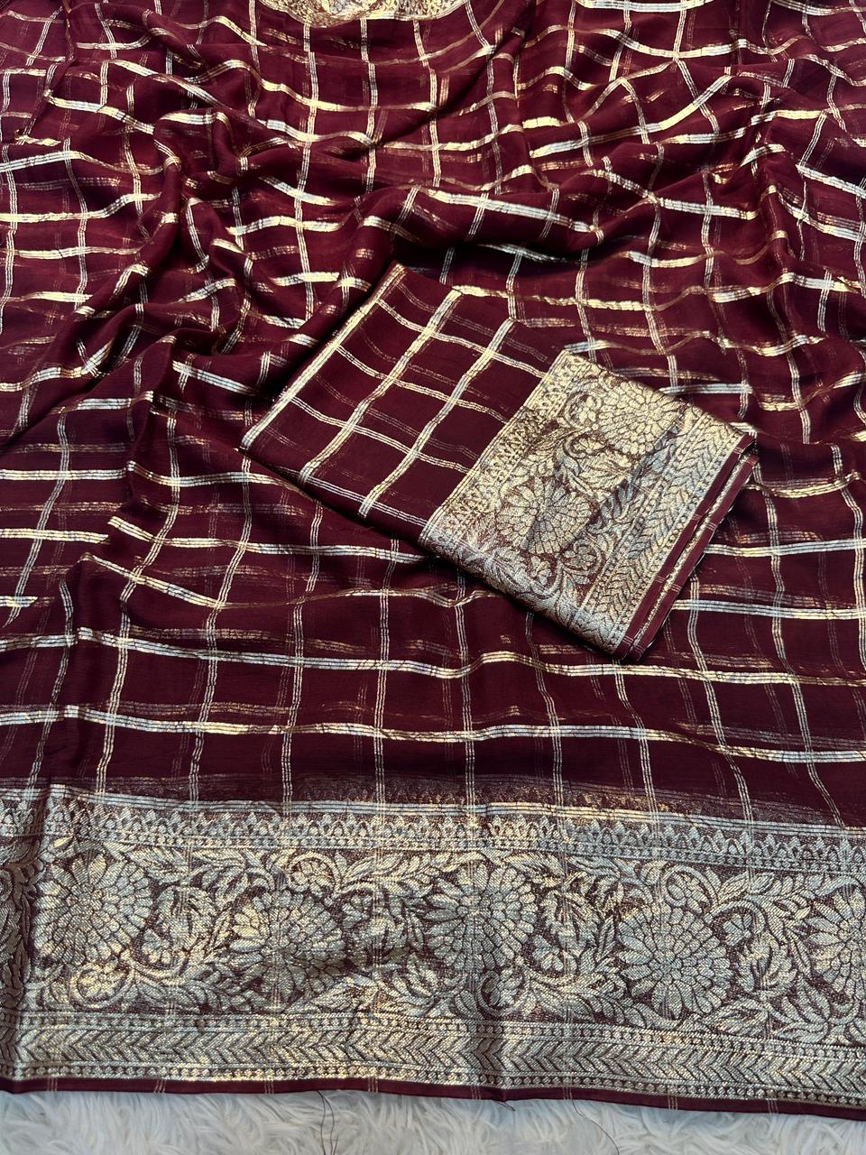 Gratifying Festive Wear Viscose Georgette Jacquard Zari Weaving Work Fancy Designer Saree