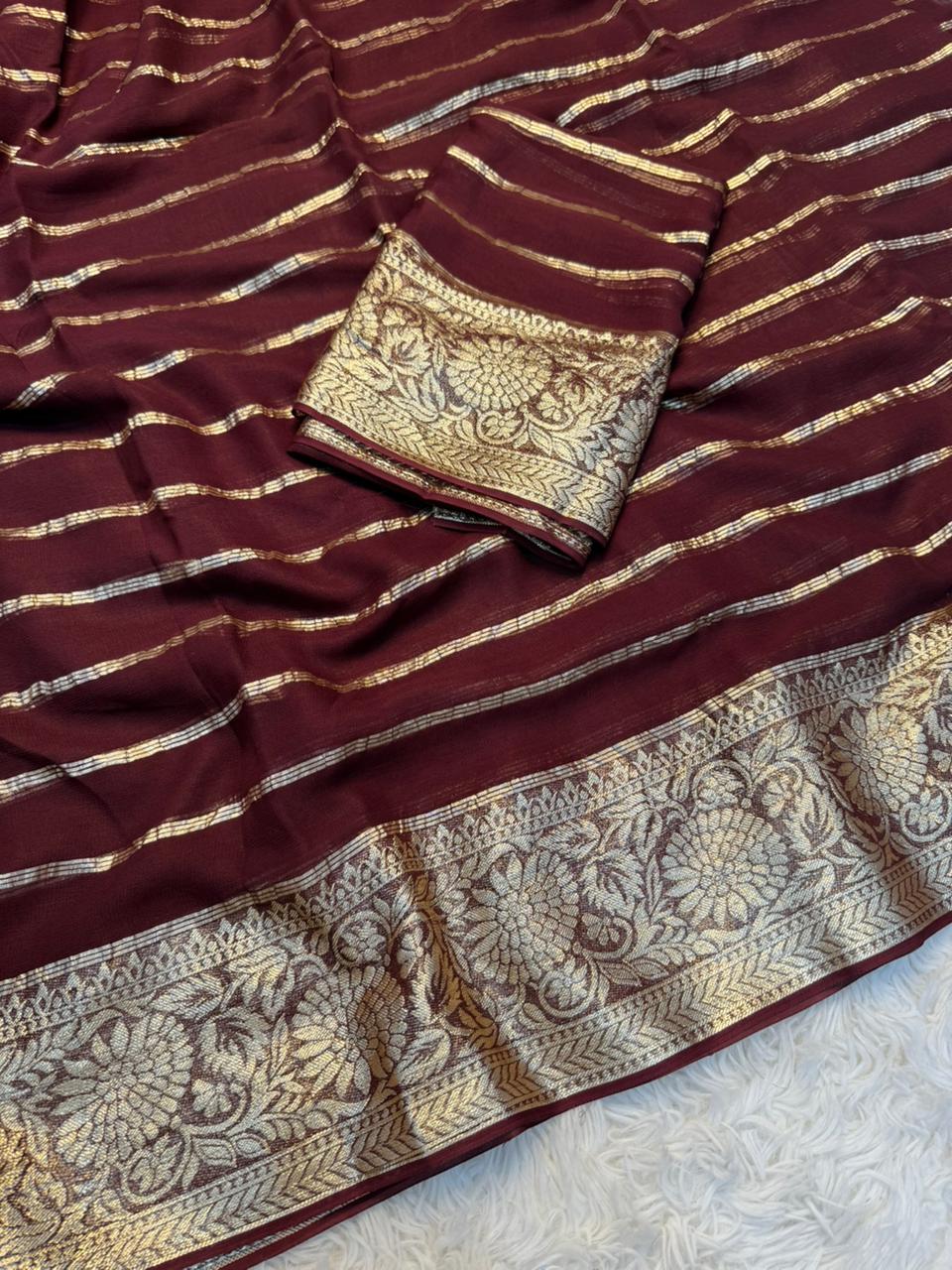 Luxury Fnction Wear Viscose Georgette Jacquard Zari Weaving Work Fancy Designer Saree