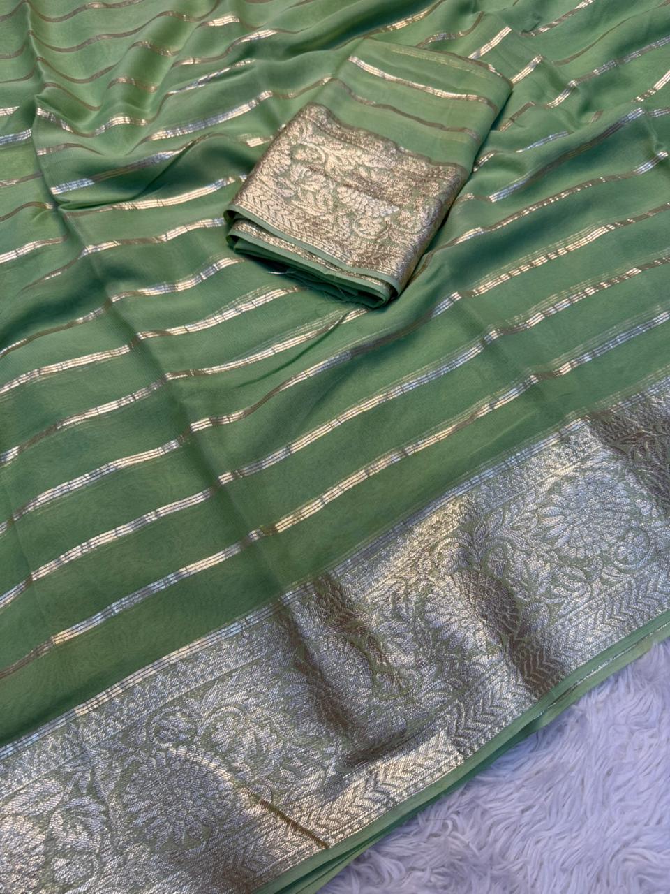 Luxury Fnction Wear Viscose Georgette Jacquard Zari Weaving Work Fancy Designer Saree