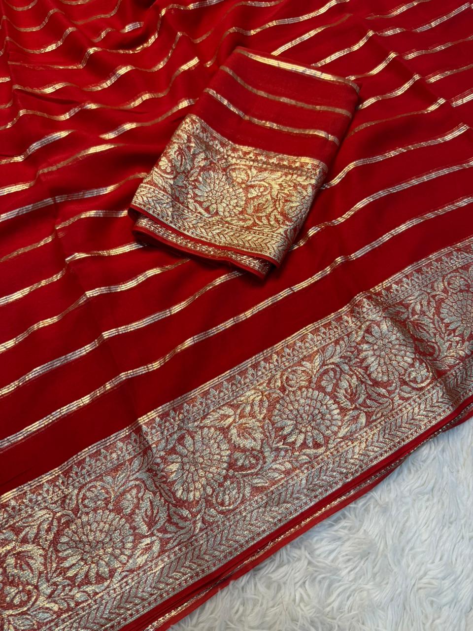 Luxury Fnction Wear Viscose Georgette Jacquard Zari Weaving Work Fancy Designer Saree