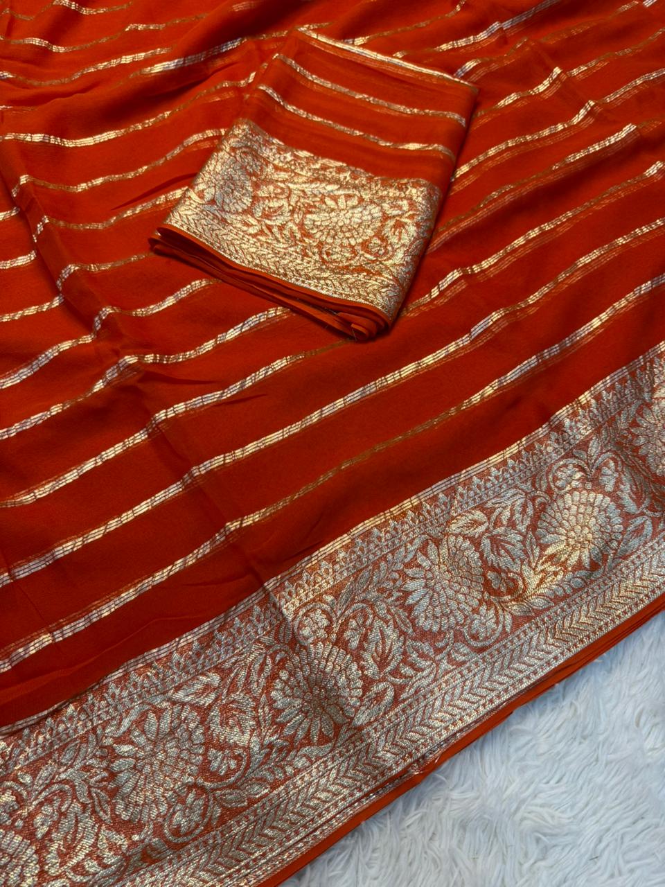Luxury Fnction Wear Viscose Georgette Jacquard Zari Weaving Work Fancy Designer Saree