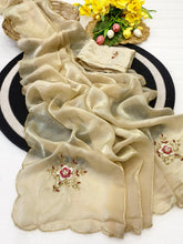Load image into Gallery viewer, Glamorous Wedding Wear Golden Colour Soft Silk Handwork Rose Butta Fancy Designer Saree For Women
