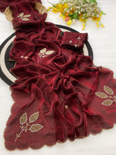 Load image into Gallery viewer, Opulent Festive Wear Maroon Colour Soft Silk Handwork Saree With Blissful Blouse Piece
