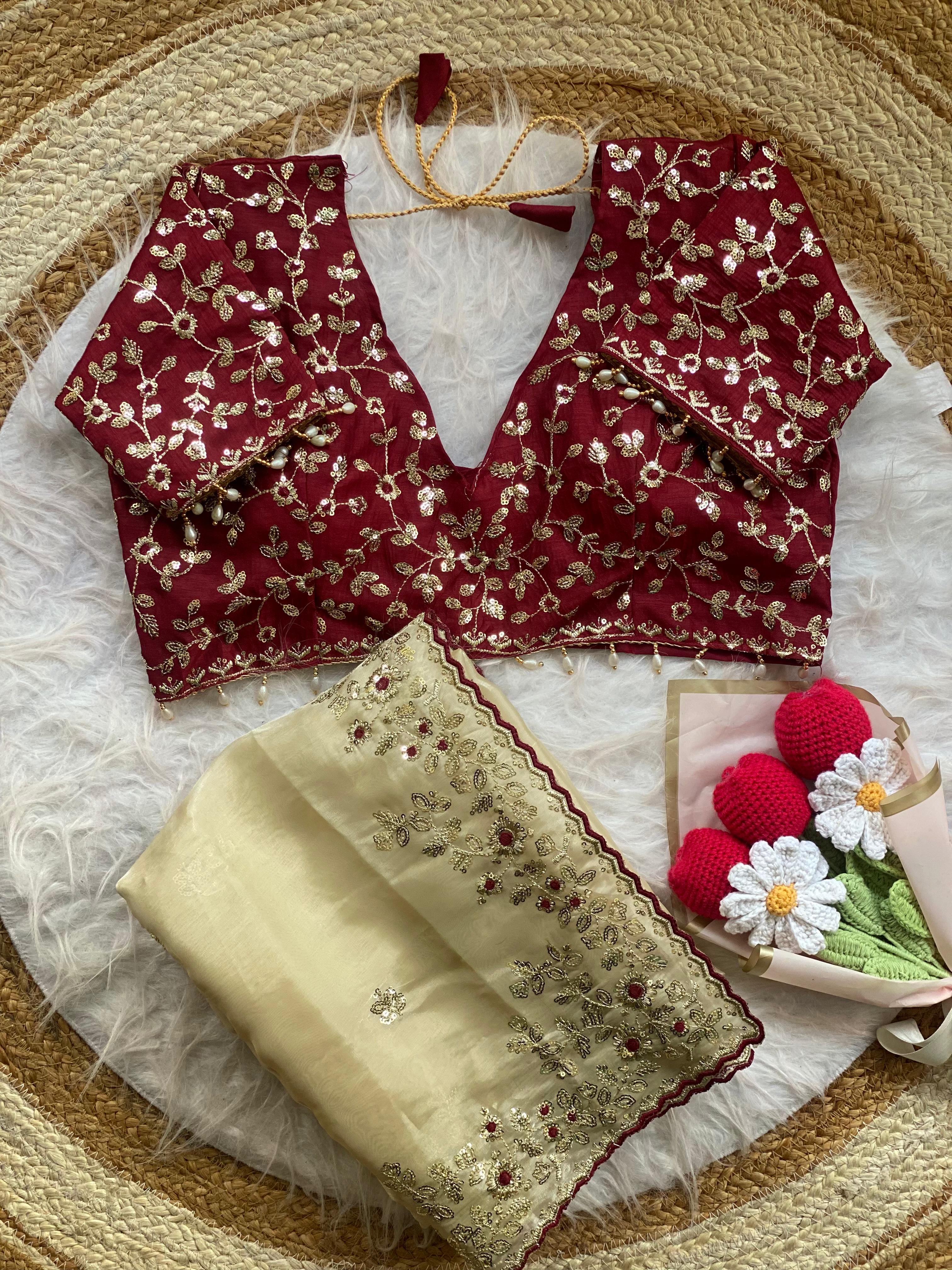 New Wedding Wear Silk Embroidery n Sequence Work Fancy Designer Saree With Stitched Blouse