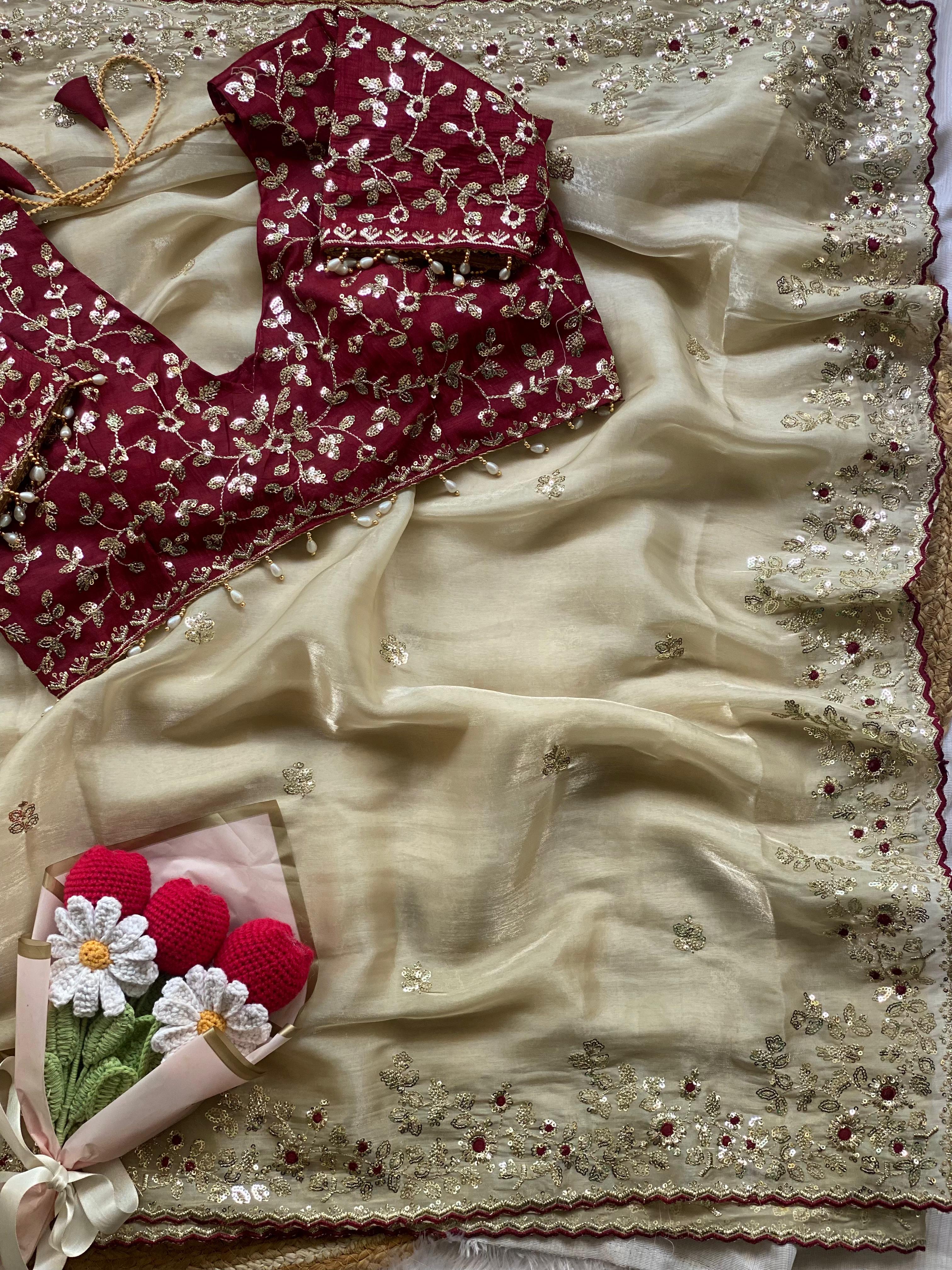 New Wedding Wear Silk Embroidery n Sequence Work Fancy Designer Saree With Stitched Blouse