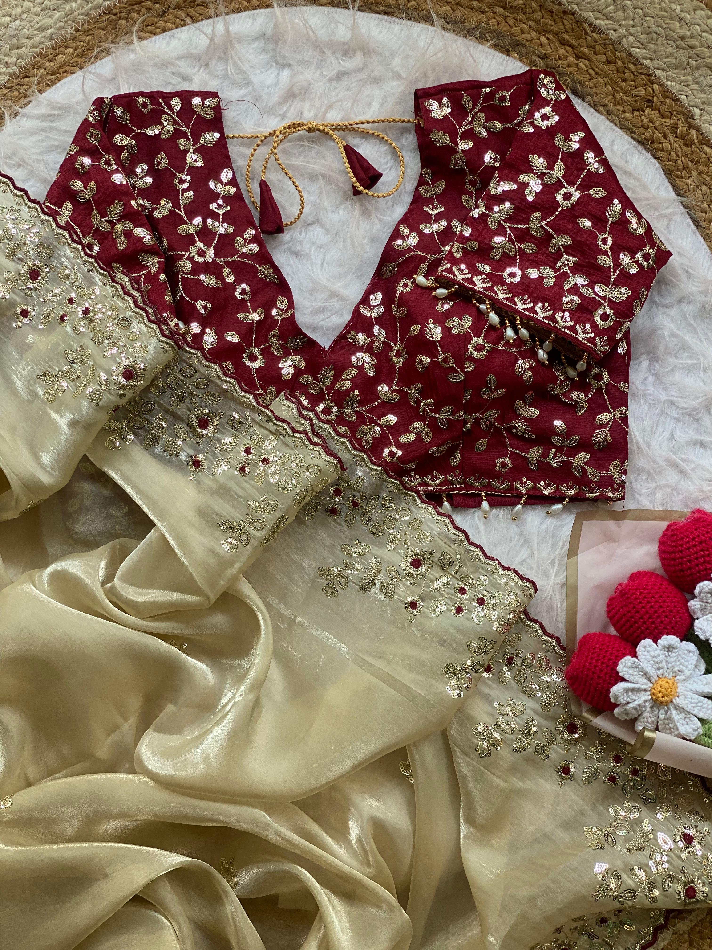 New Wedding Wear Silk Embroidery n Sequence Work Fancy Designer Saree With Stitched Blouse