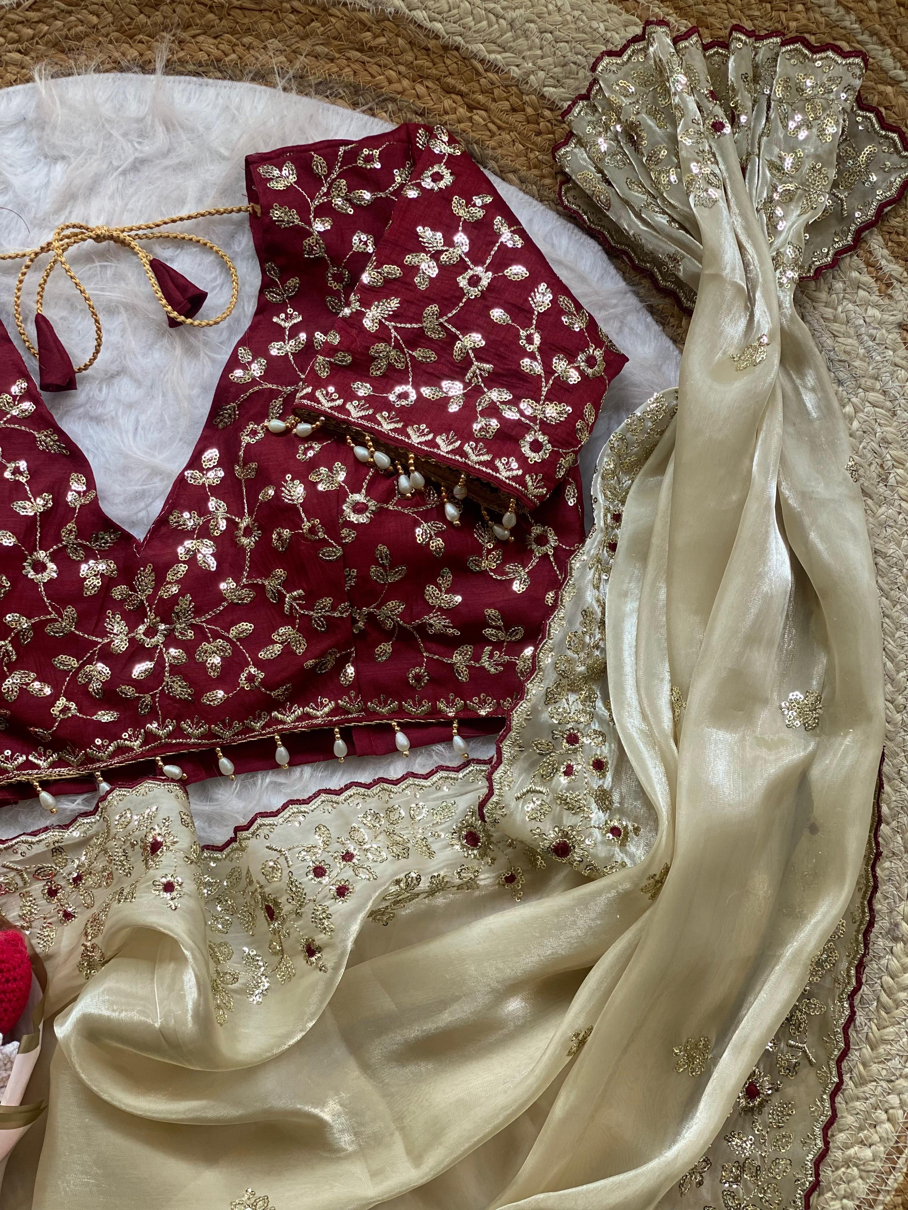 New Wedding Wear Silk Embroidery n Sequence Work Fancy Designer Saree With Stitched Blouse