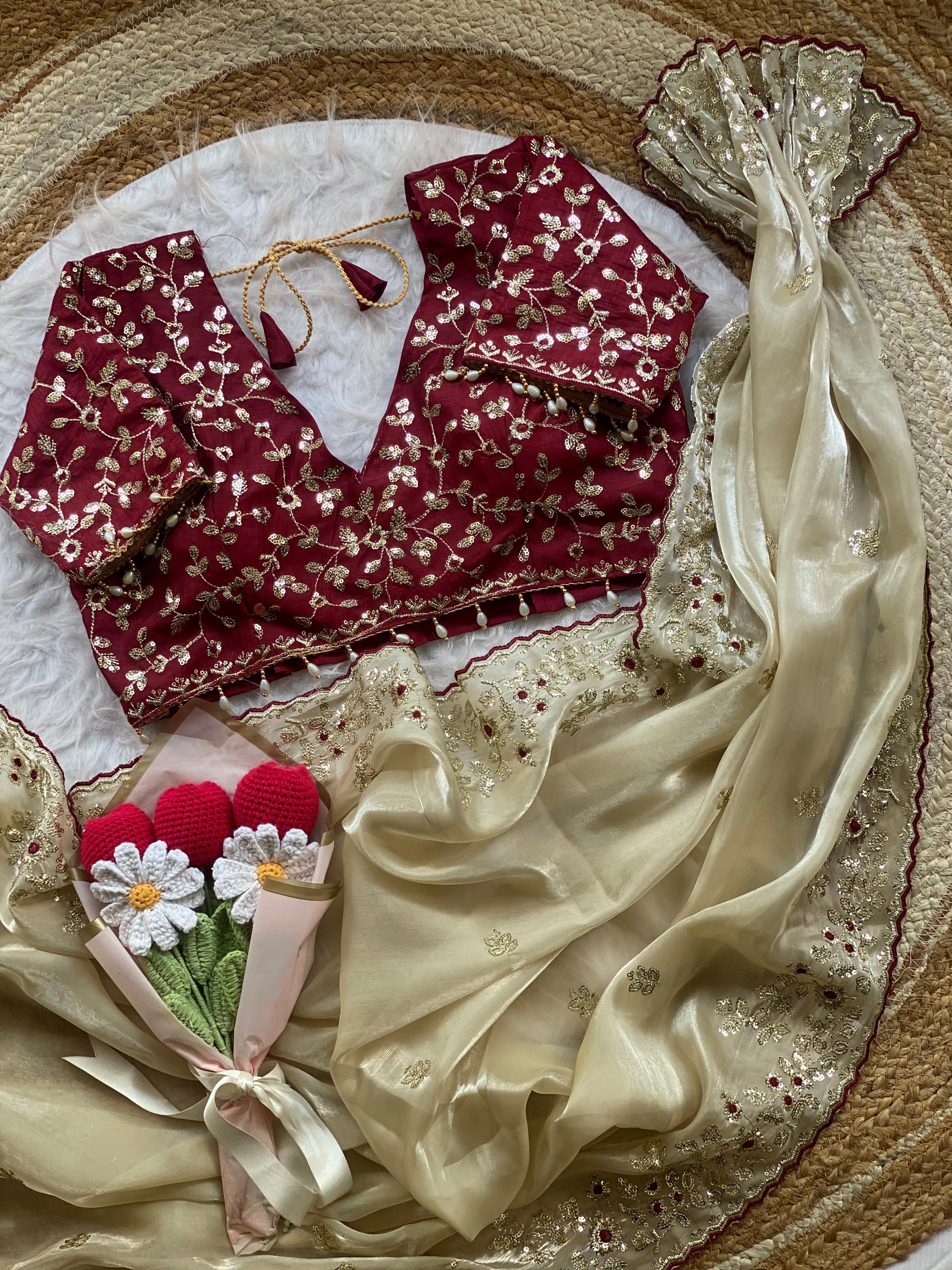 New Wedding Wear Silk Embroidery n Sequence Work Fancy Designer Saree With Stitched Blouse